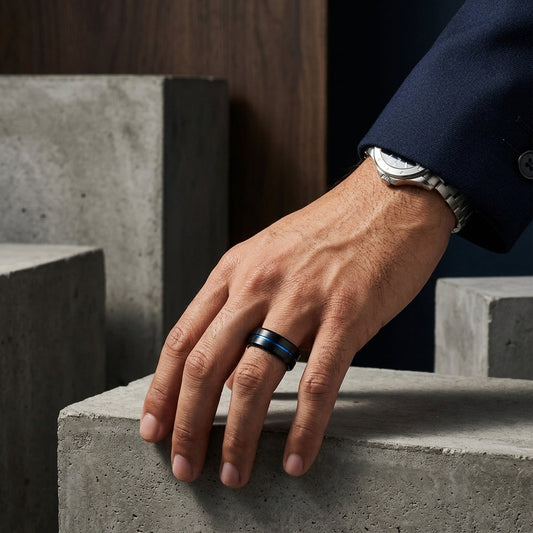 Thin Blue Line Tungsten Ring