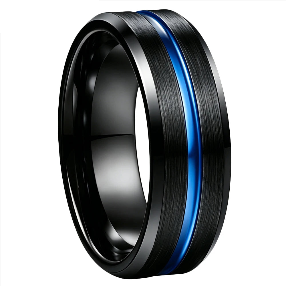 Thin Blue Line Tungsten Ring