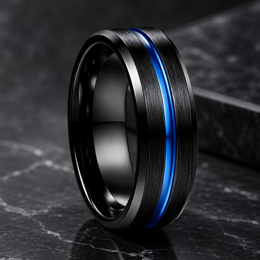 Thin Blue Line Tungsten Ring