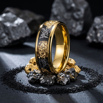 Tungsten Band with Gold Leaf & Meteorite