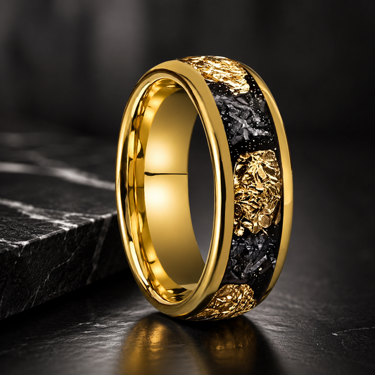 Tungsten Band with Gold Leaf & Meteorite