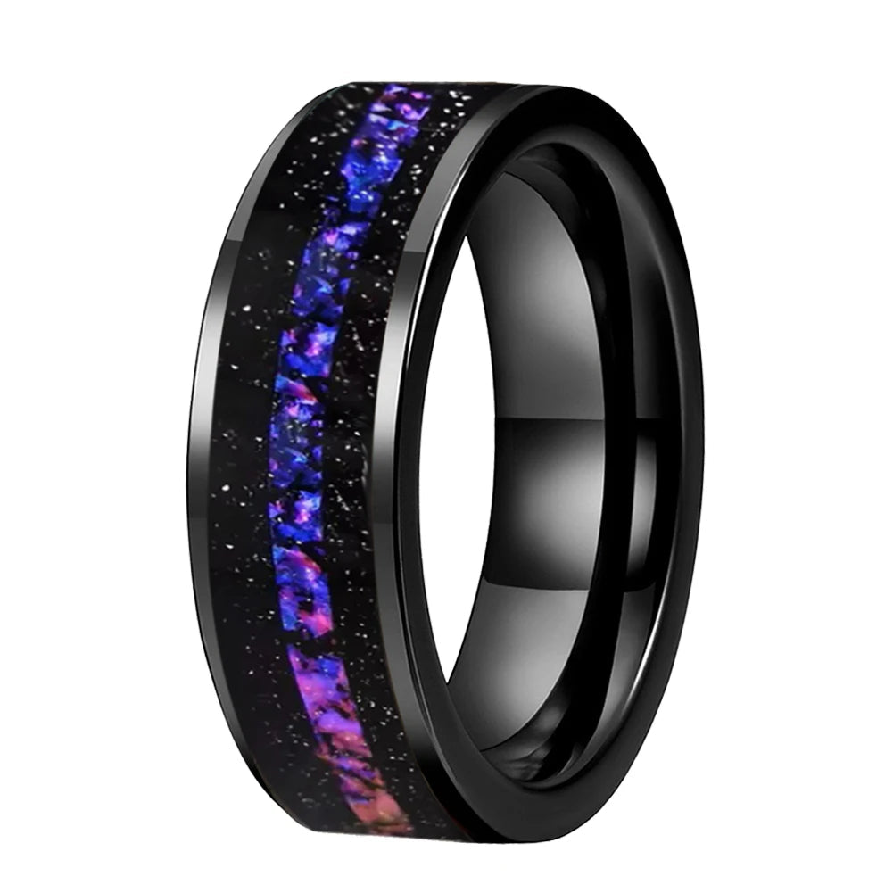 Tungsten Black ring with purple and blue inlay