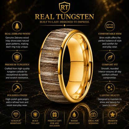 Tungsten Carbide Zebrano Wood Ring
