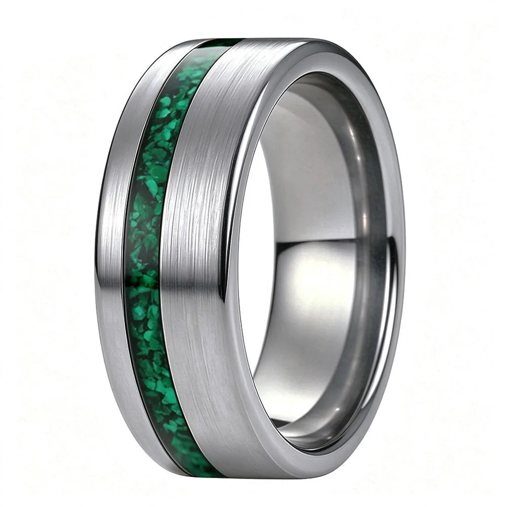Tungsten Carbide Ring with Green Malachite Inlay
