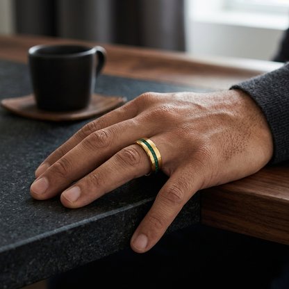 Tungsten Carbide Ring with Green Malachite Inlay
