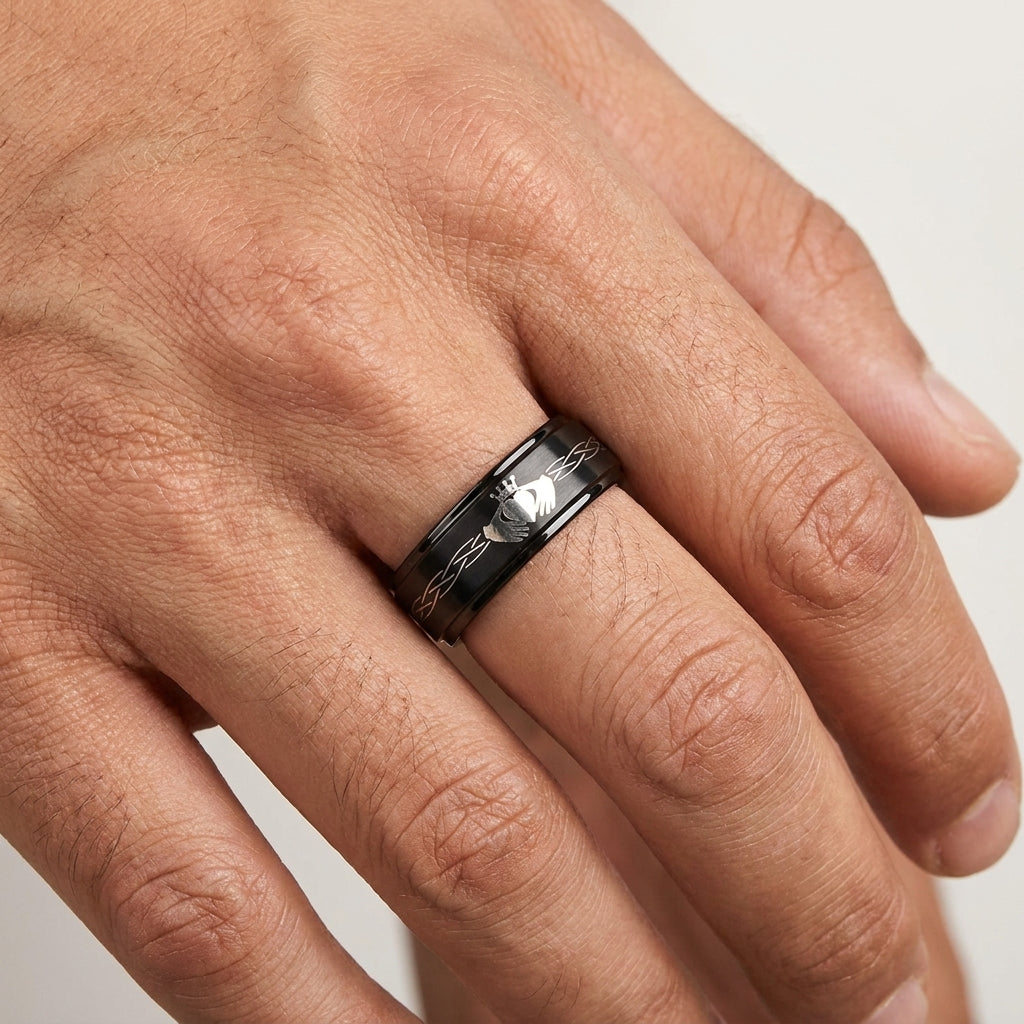Tungsten Claddagh ring men