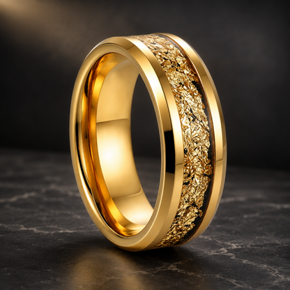 Tungsten Couple Ring Set with Gold Foil Inlay