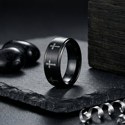 Tungsten Cross Ring with Lord’s Prayer