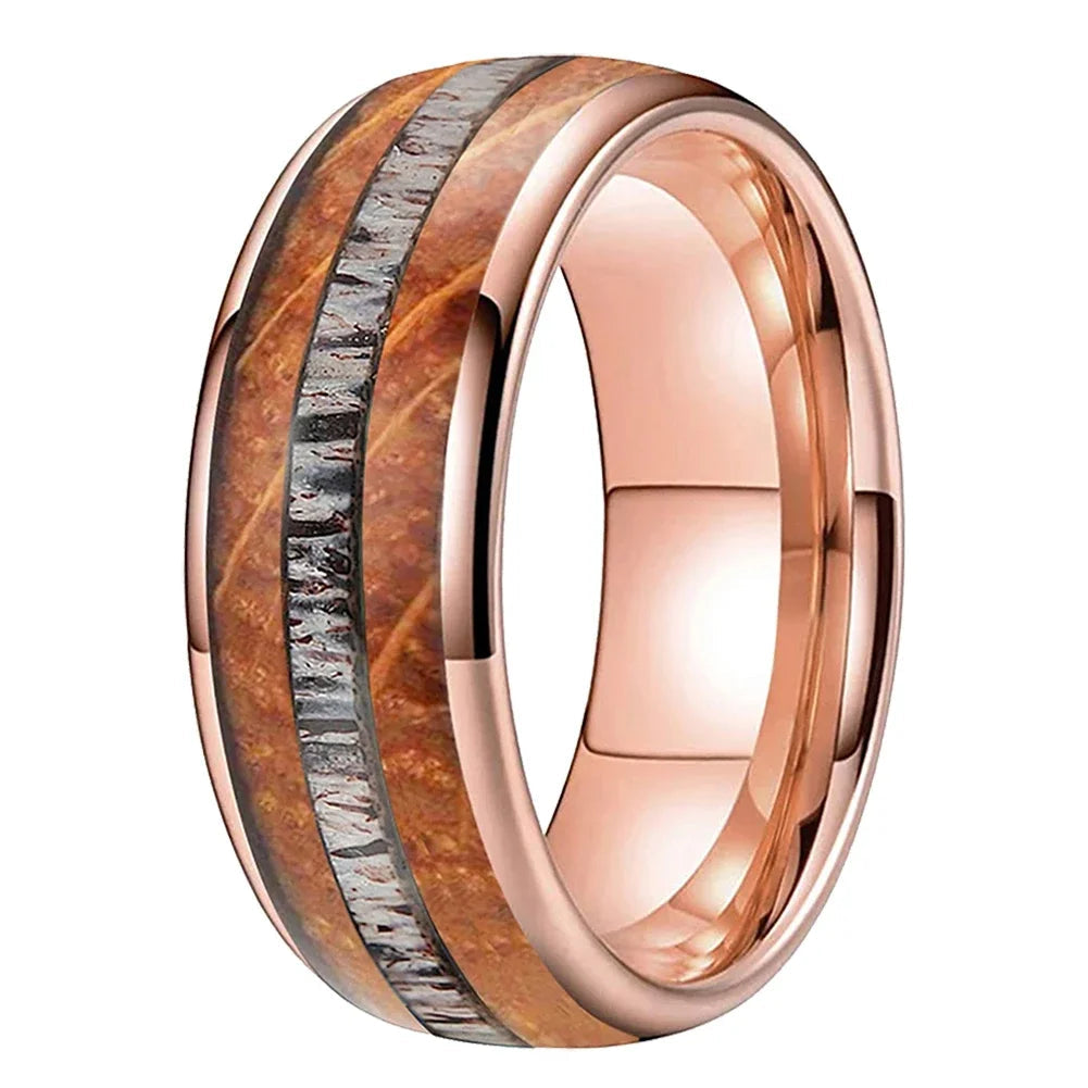 Tungsten Deer Antler and Whiskey Barrel Ring