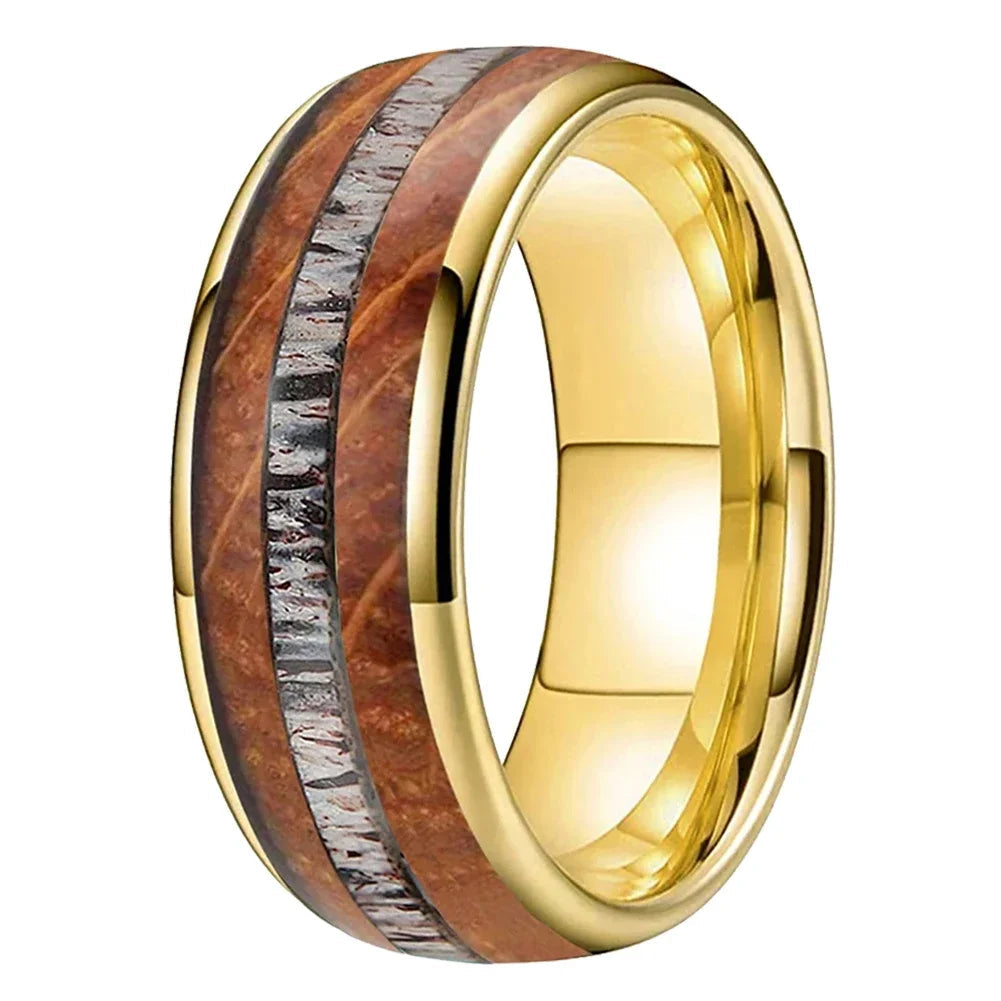Tungsten Deer Antler and Whiskey Barrel Ring