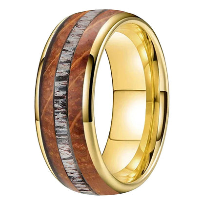 Tungsten Deer Antler and Whiskey Barrel Ring