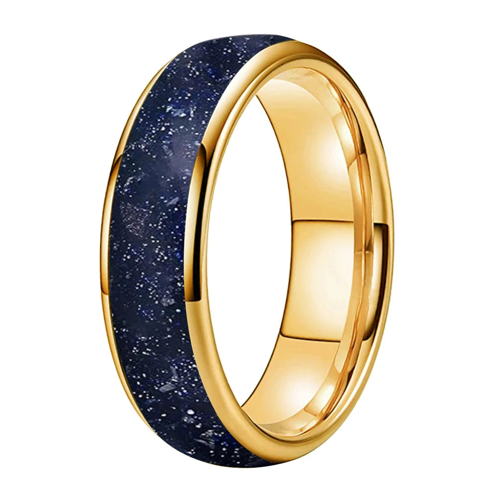 Tungsten Galaxy Ring with Blue Sandstone Inlay