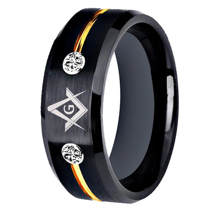 Tungsten Masonic compass square ring