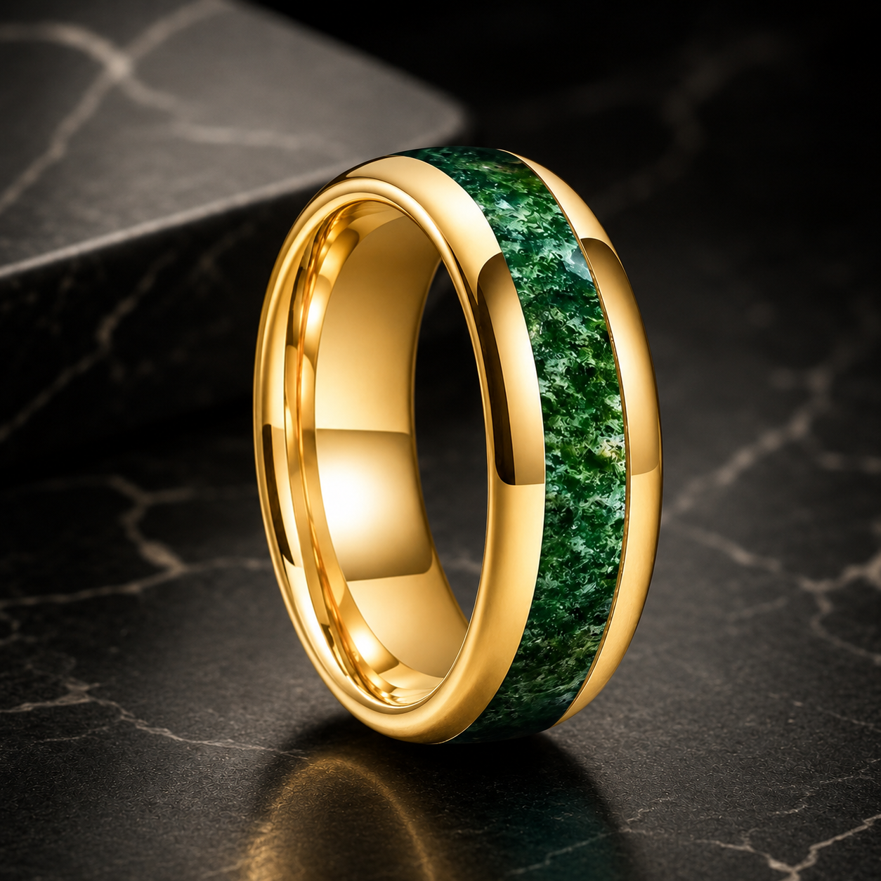 Tungsten Moss Agate Ring 