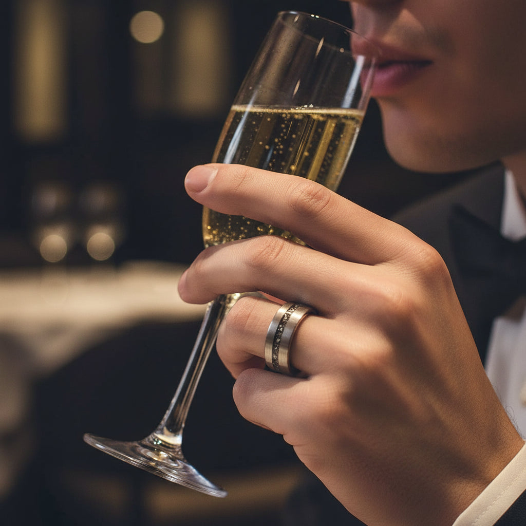 Tungsten Offset Meteorite Ring