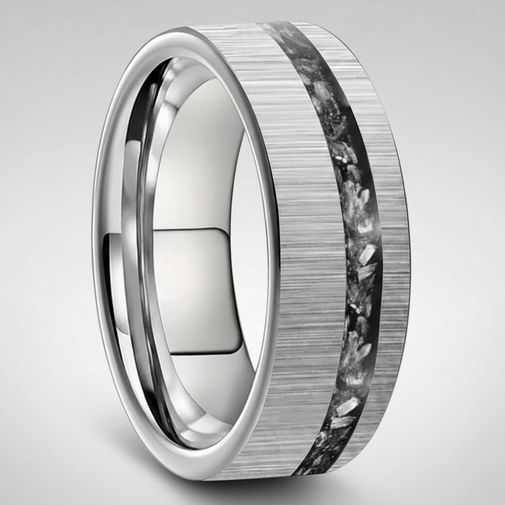 Tungsten Offset Meteorite Ring