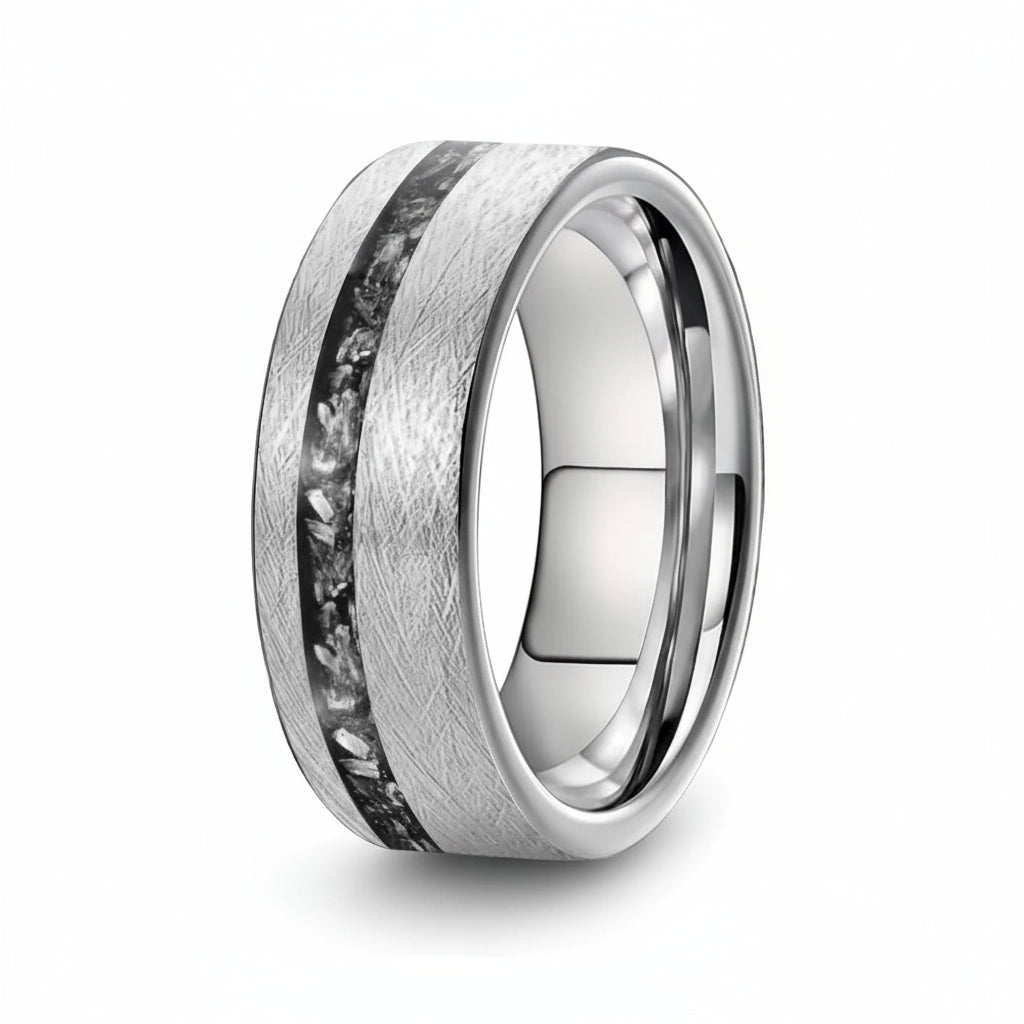Tungsten Offset Meteorite Ring