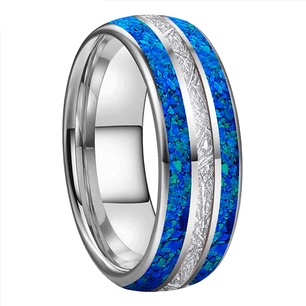Tungsten Opal Ring with Meteorite
