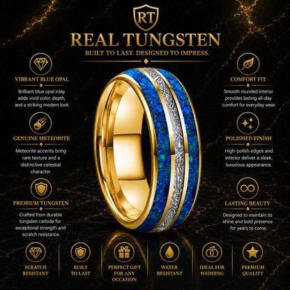 Tungsten Opal Ring with Meteorite