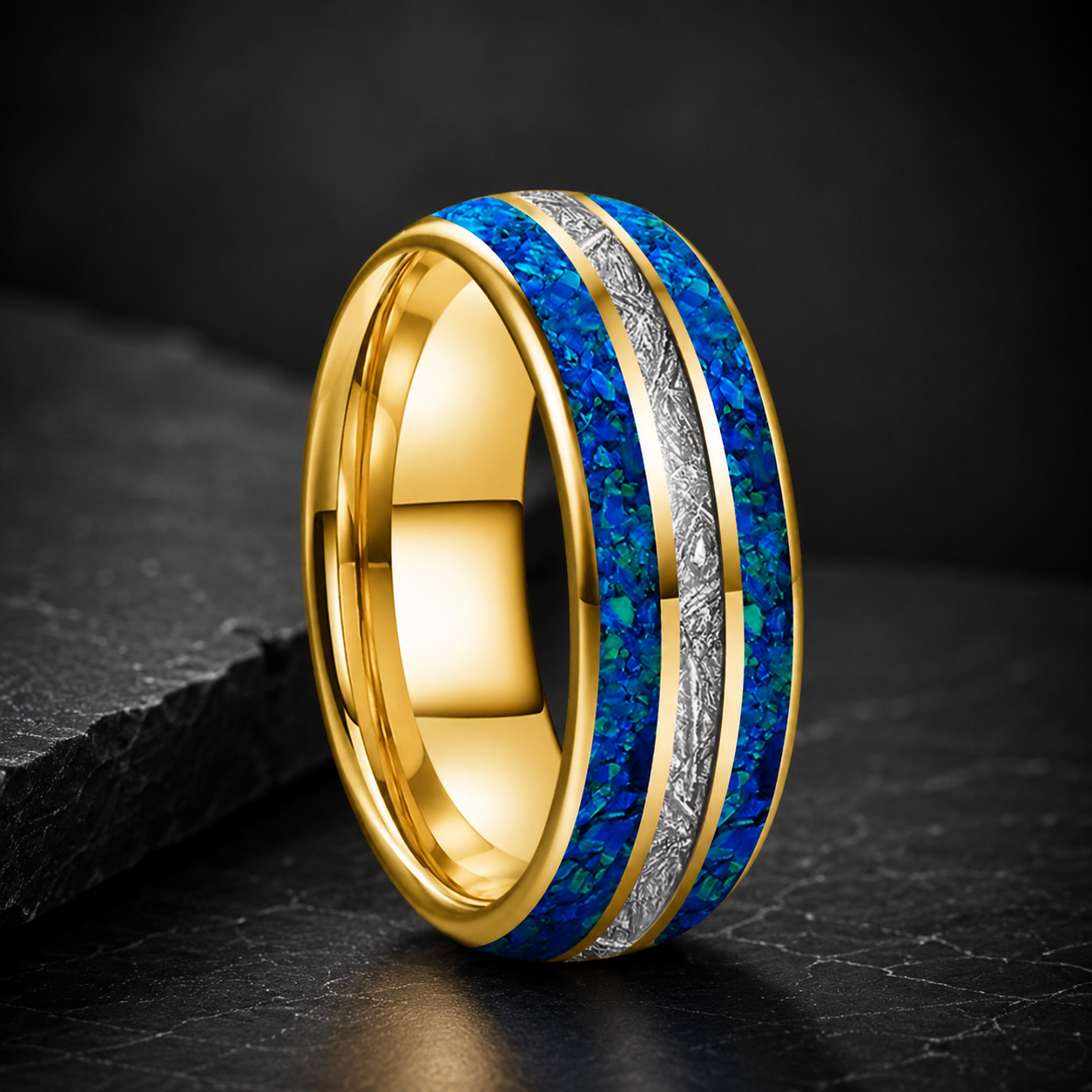 Tungsten Opal Ring with Meteorite