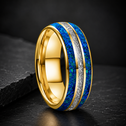 Tungsten Opal Ring with Meteorite