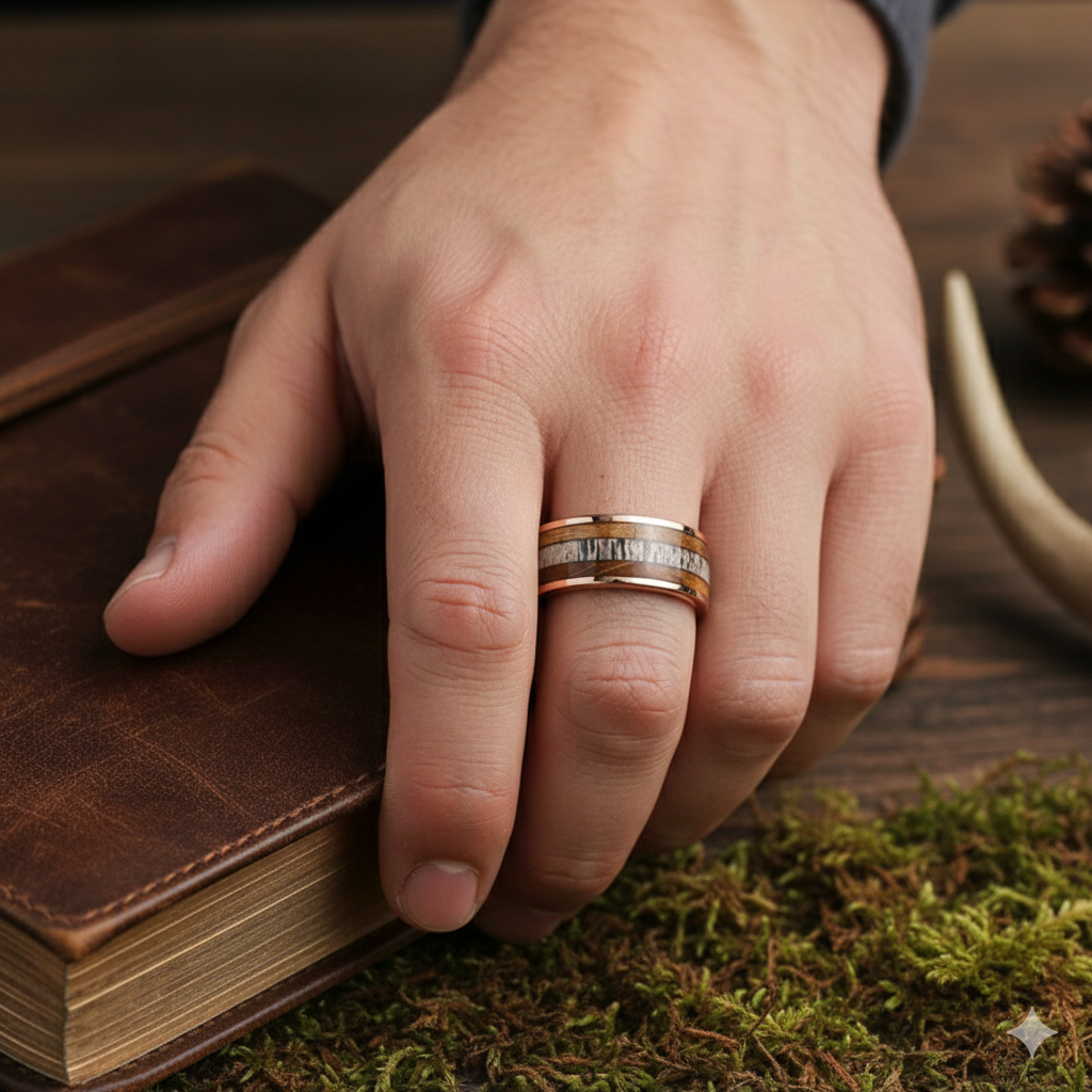 Tungsten Ring with Deer Antler Inlay