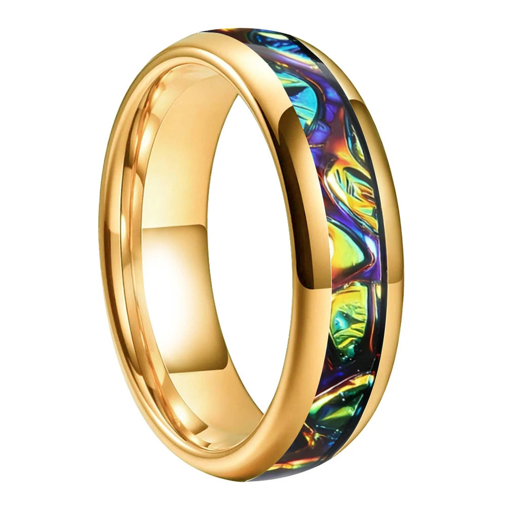 Tungsten Ring with Dragon Burl Dichrolam Inlay