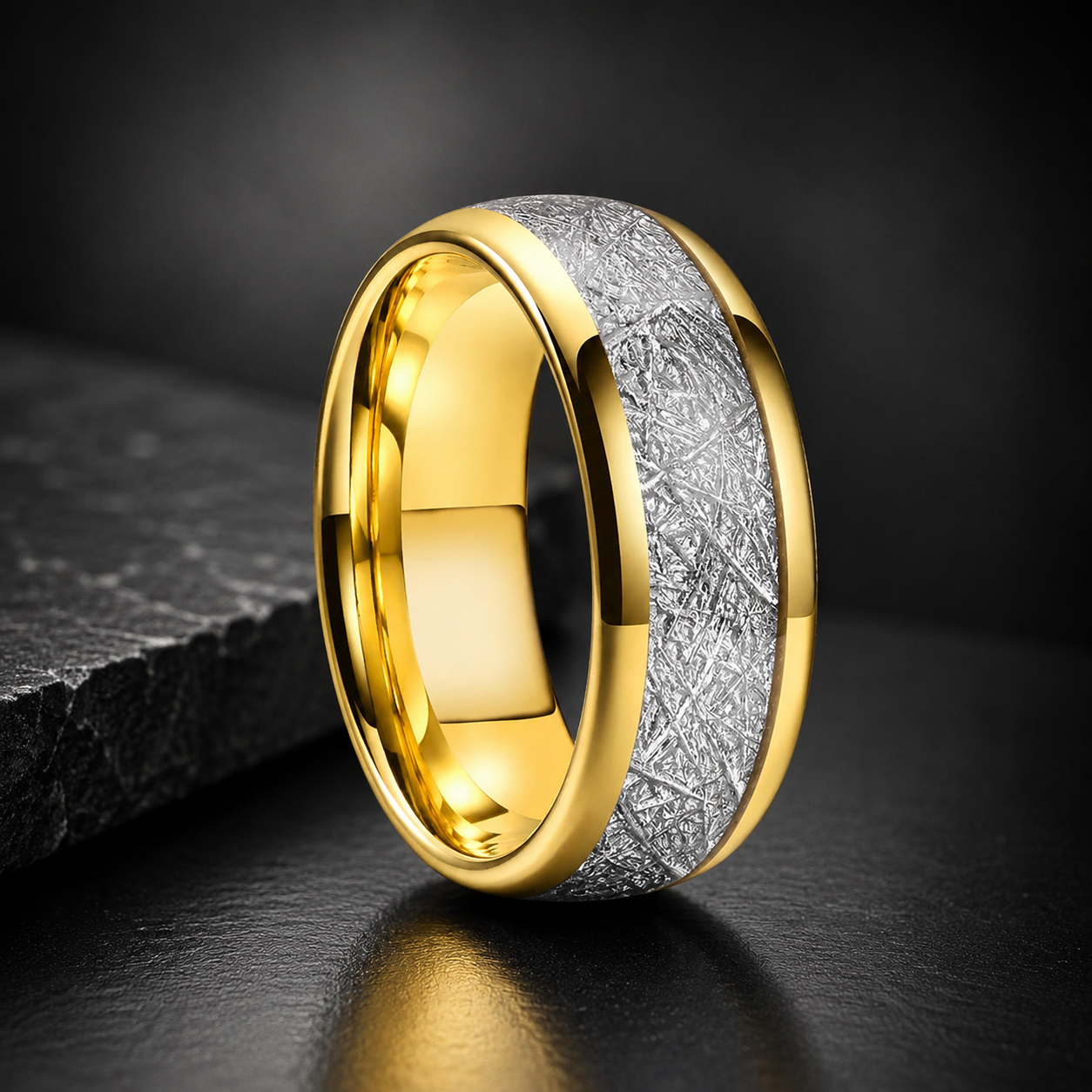 Tungsten Ring with Meteorite Inlay