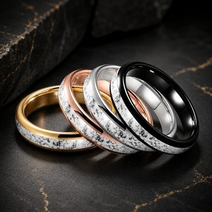 Tungsten Ring with White Turquoise Inlay