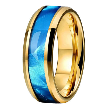Tungsten Ring with Blue Shell Texture Inlay