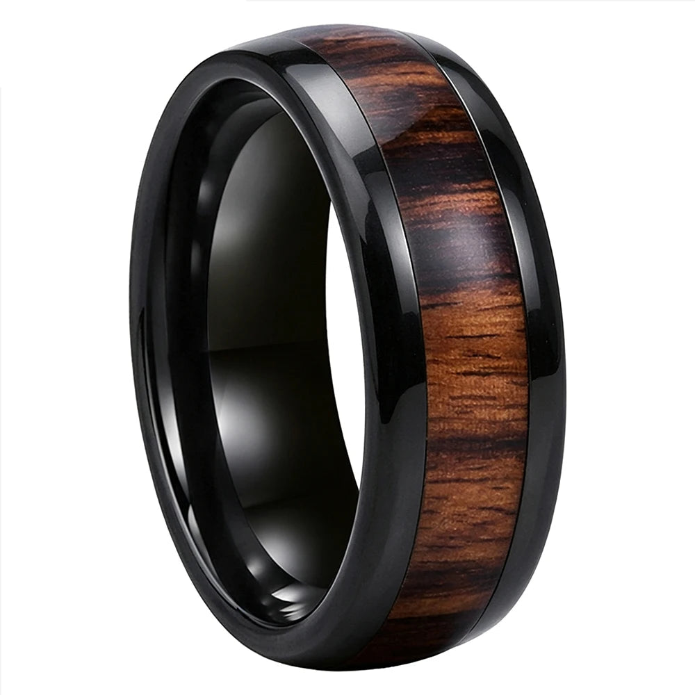 Tungsten Ring with Deep Redwood Inlay