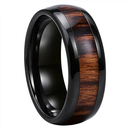Tungsten Ring with Deep Redwood Inlay