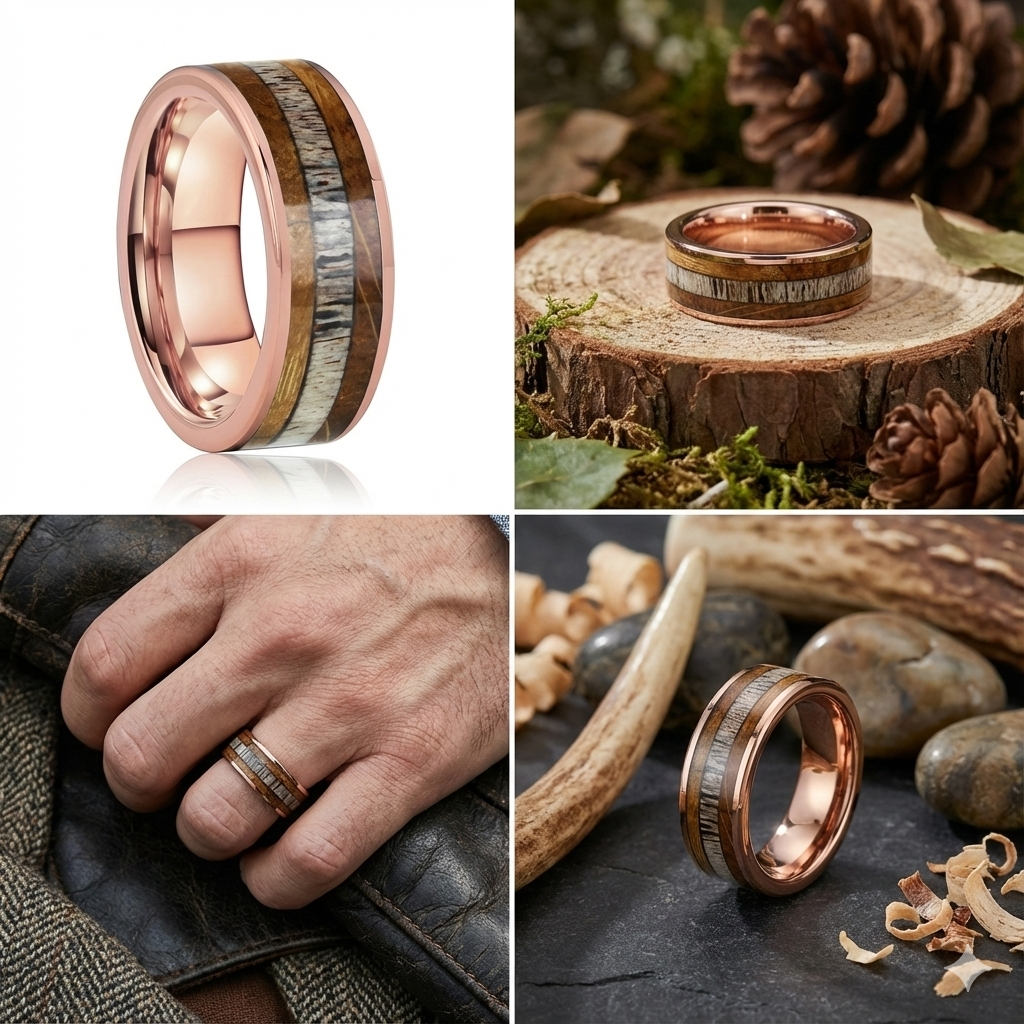 Tungsten Ring with Deer Antler Inlay