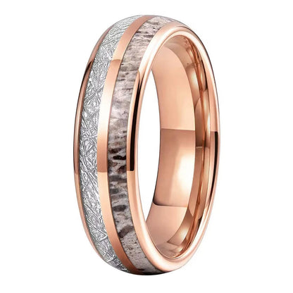 Tungsten Ring with Deer Antler & Meteorite Inlay