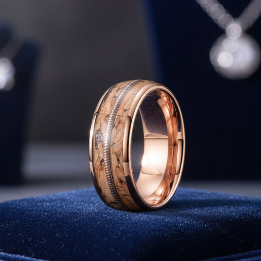 Tungsten Ring with Guitar String & Brown Wood Inlay