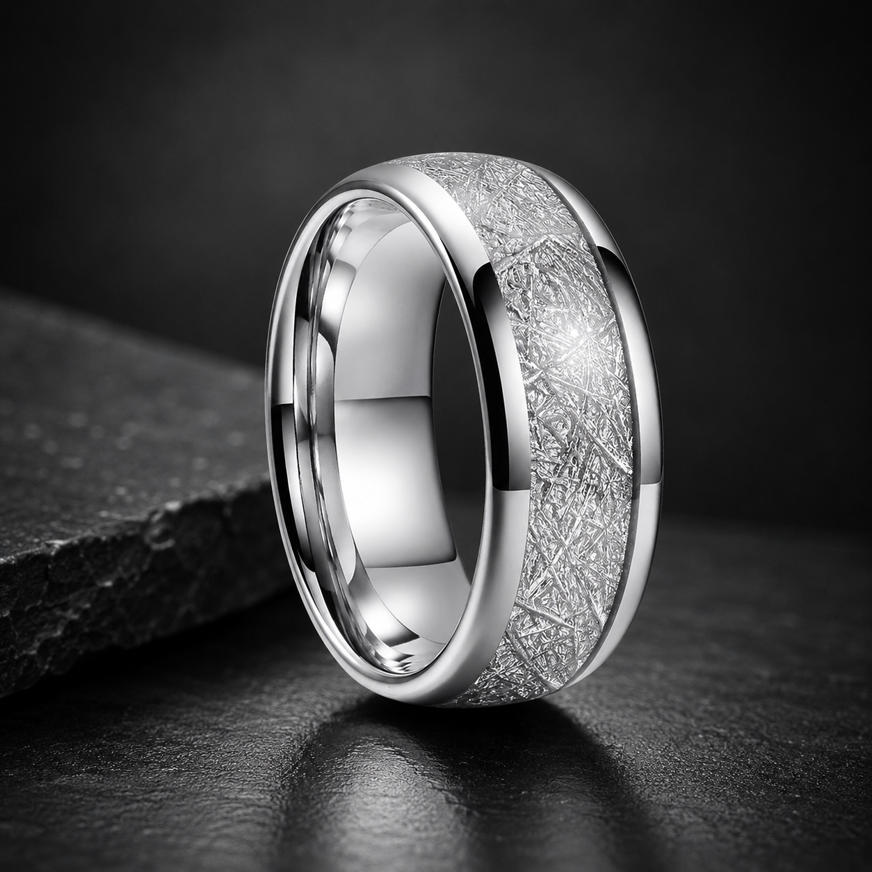 Tungsten Ring with Meteorite Inlay