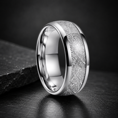 Tungsten Ring with Meteorite Inlay