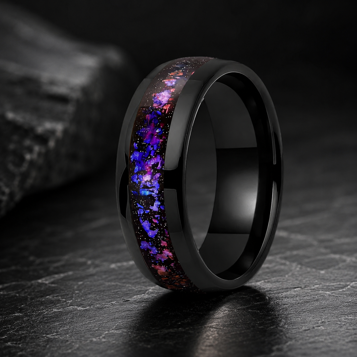 Tungsten Ring with Orion Nebula & Meteorite Inlay