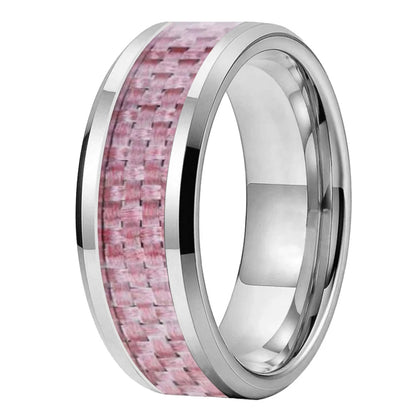Tungsten Ring with Pink Carbon Fiber Inlay