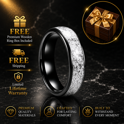 Tungsten Ring with White Turquoise Inlay