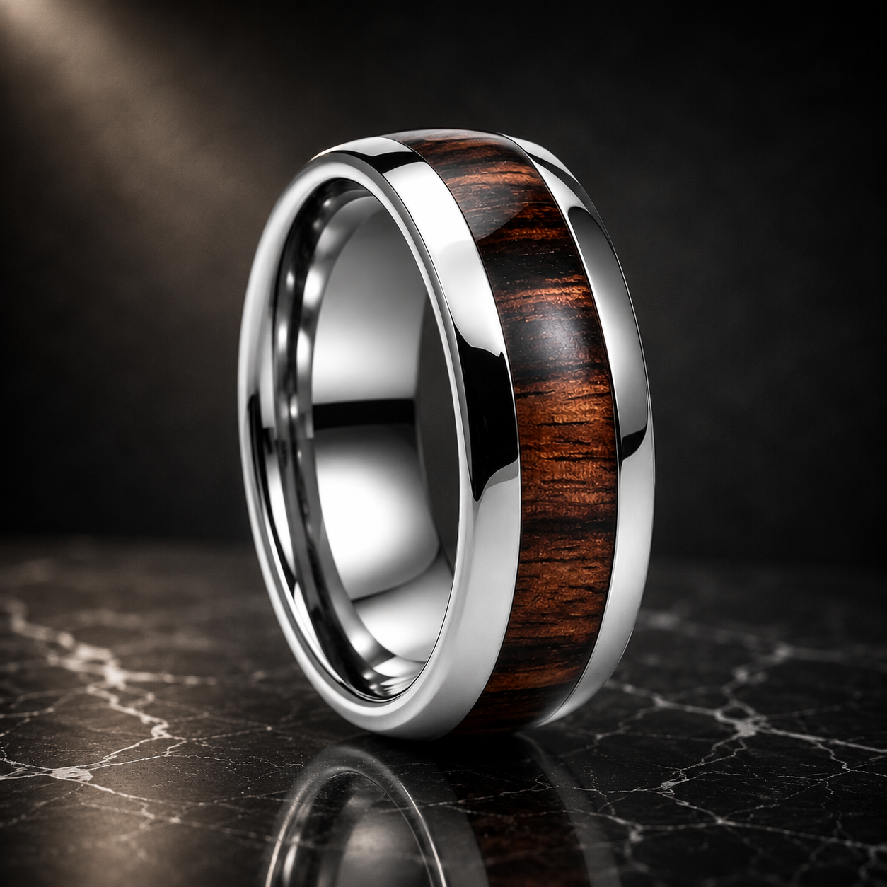 Tungsten Ring with Deep Redwood Inlay