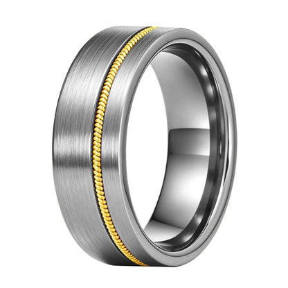Tungsten Ring with Gold Guitar String Inlay