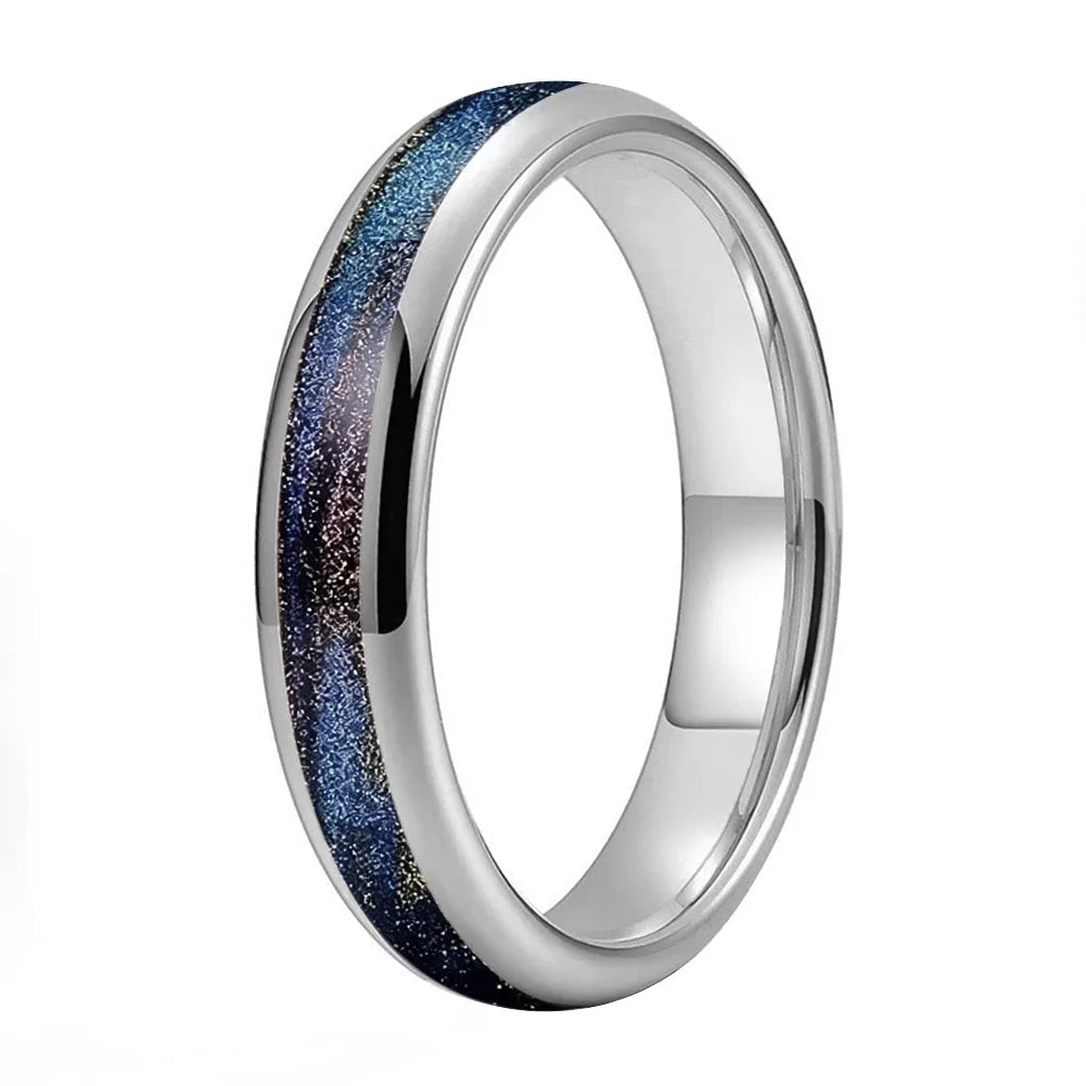Tungsten Ring with Black Purple and Blue Flow Sand Inlay