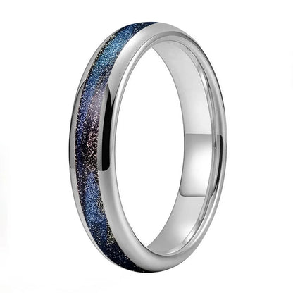 Tungsten Ring with Black Purple and Blue Flow Sand Inlay
