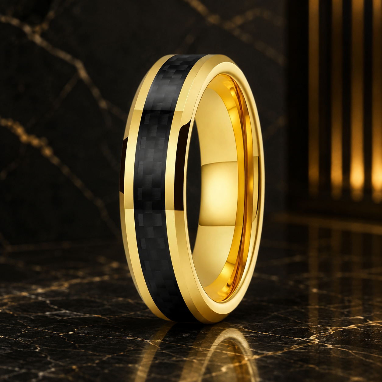 Tungsten Ring with Black Carbon Fiber Inlay