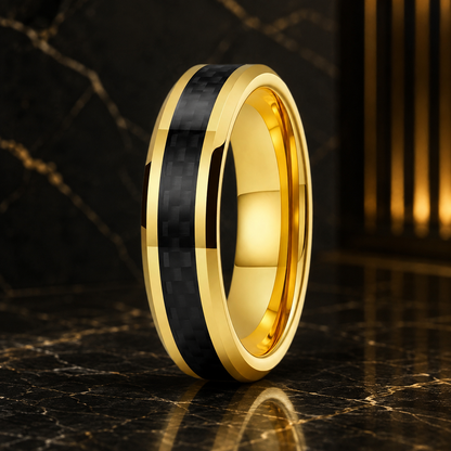 Tungsten Ring with Black Carbon Fiber Inlay