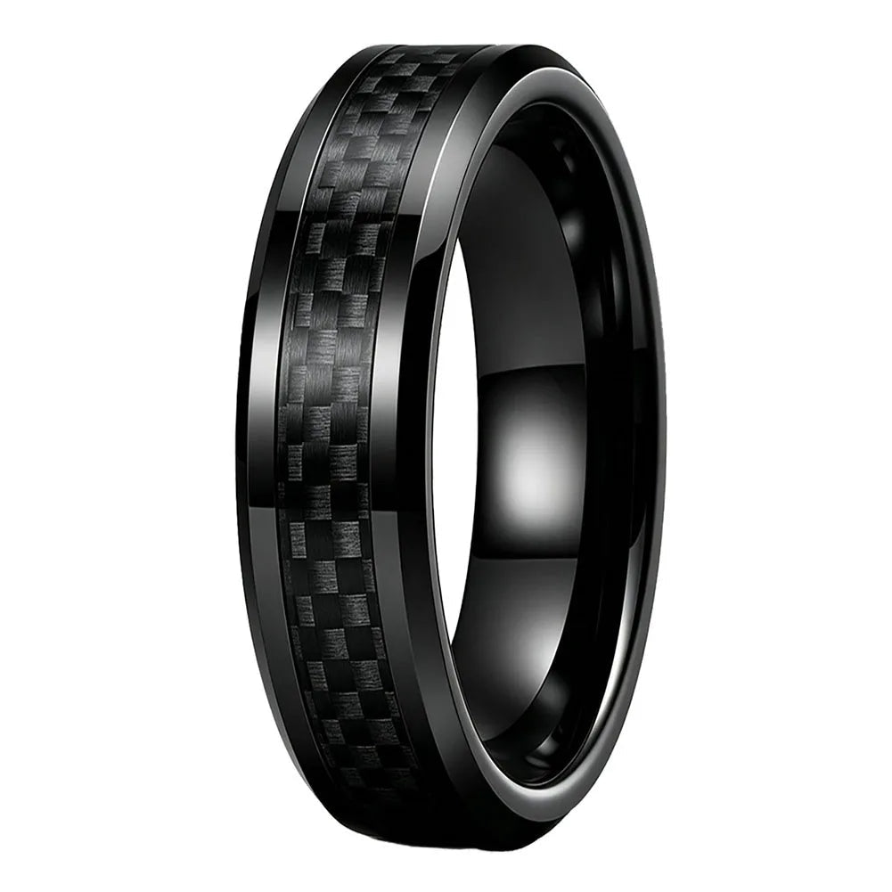 Tungsten Ring with Black Carbon Fiber Inlay