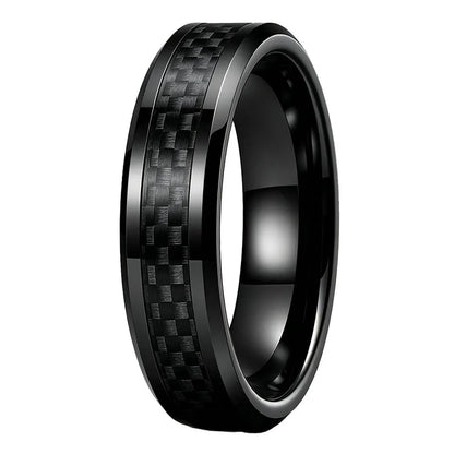 Tungsten Ring with Black Carbon Fiber Inlay