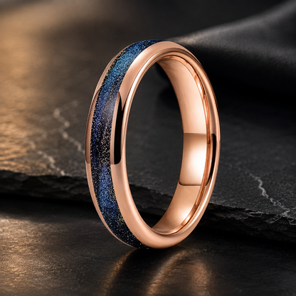 Tungsten Ring with Black Purple and Blue Flow Sand Inlay
