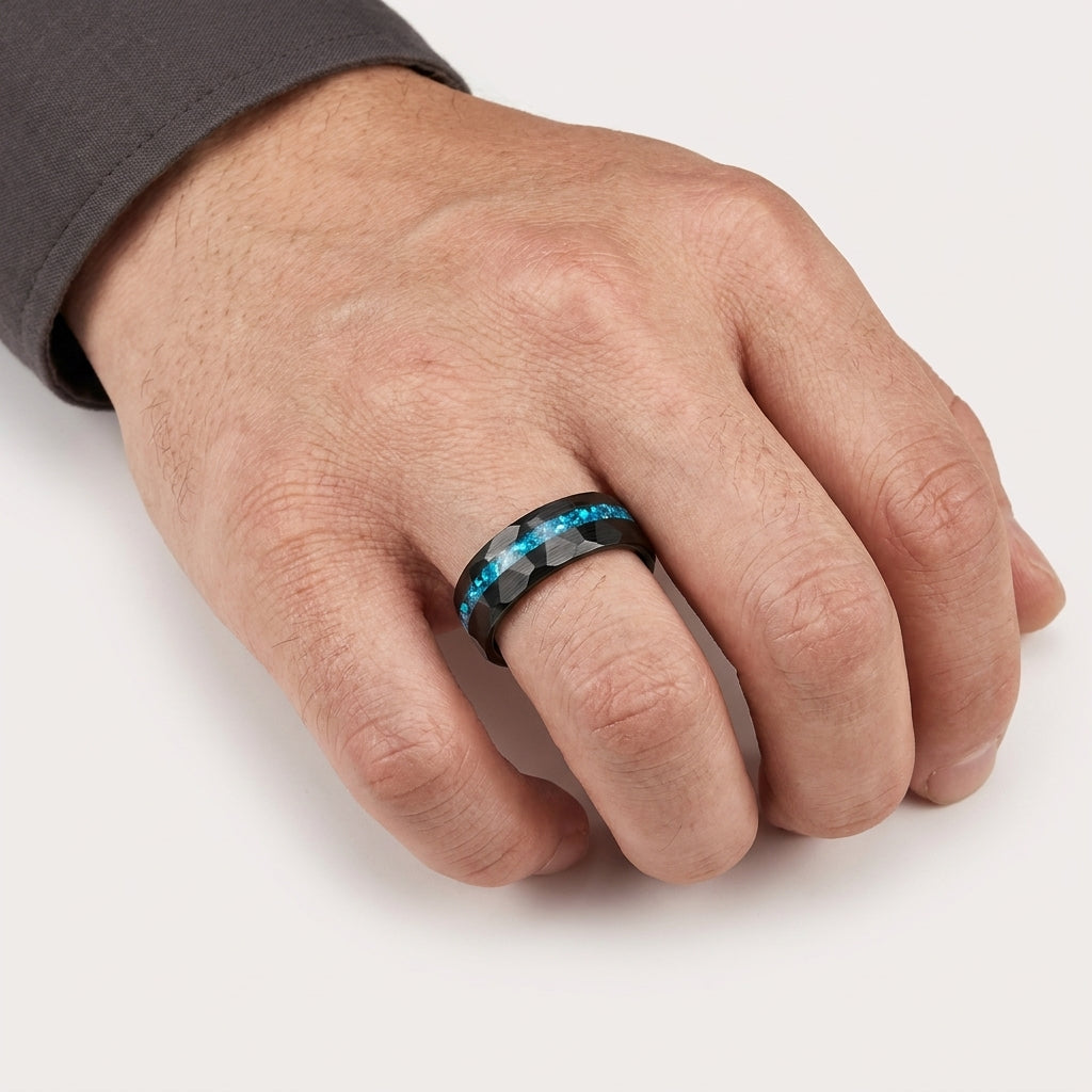 Tungsten Ring with Blue Glass Inlay (8mm)